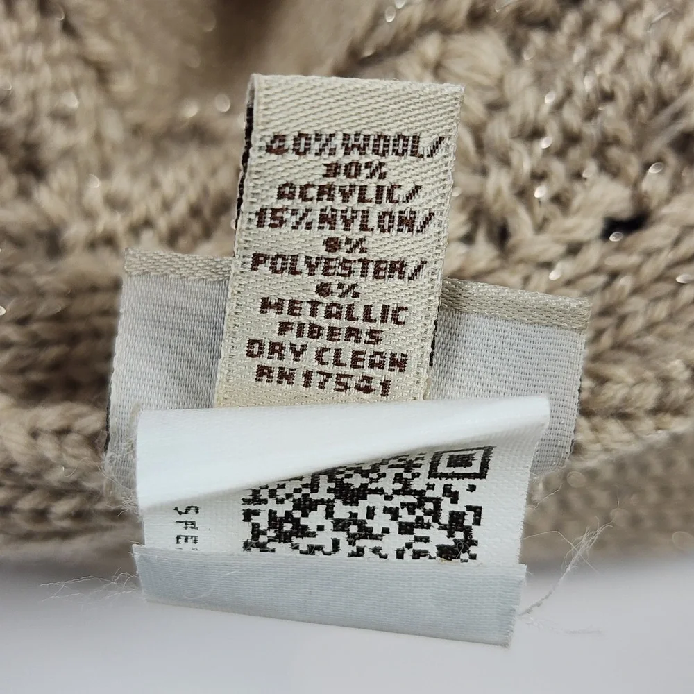 UGG Australia Beige Metallic Shimmer Cable Knit Wool Blend Beanie Hat One Size